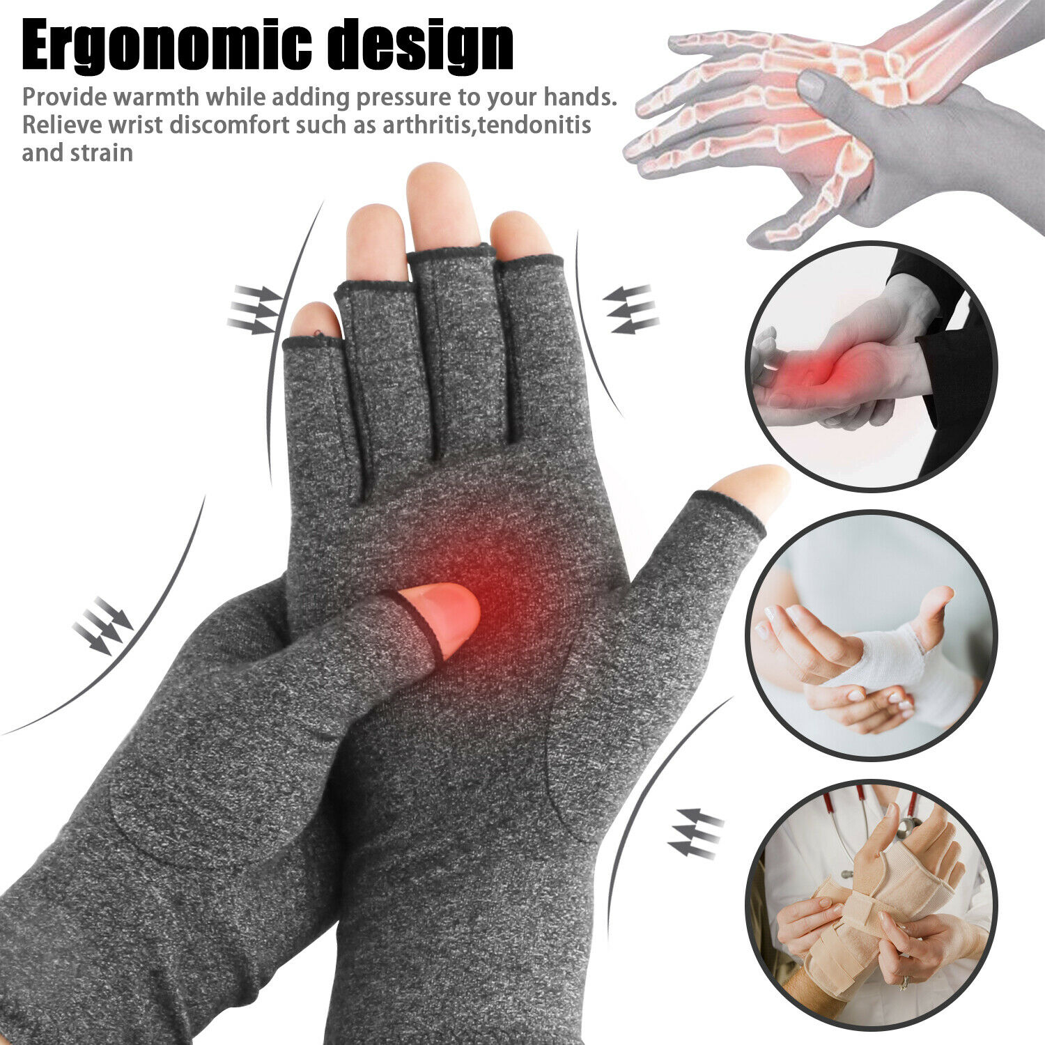 1Pair Arthritis Gloves Compression Hand Glove for Osteoarthritis ...