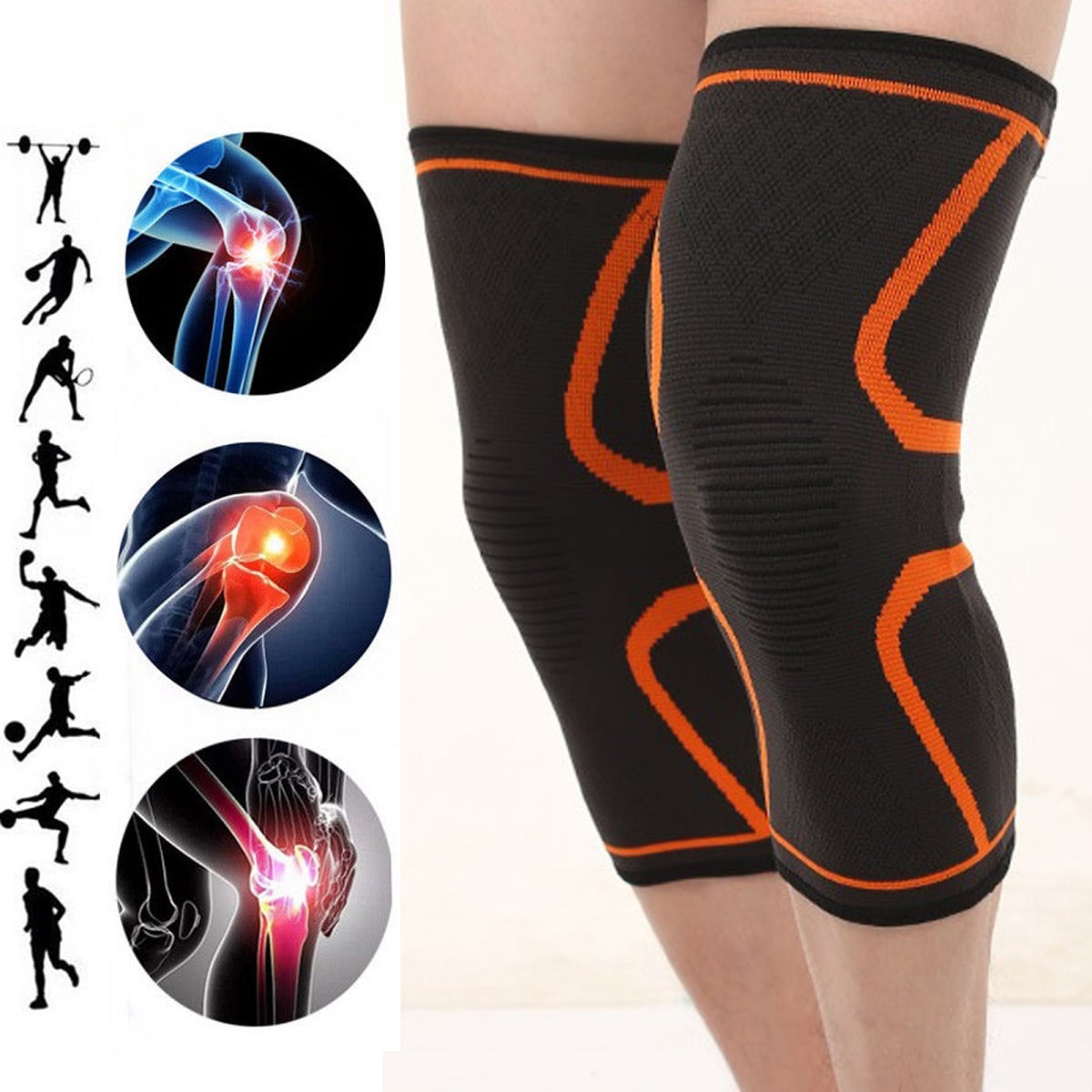 2Pcs Copper Knee Support Compression Sleeve Brace Patella Arthritis ...