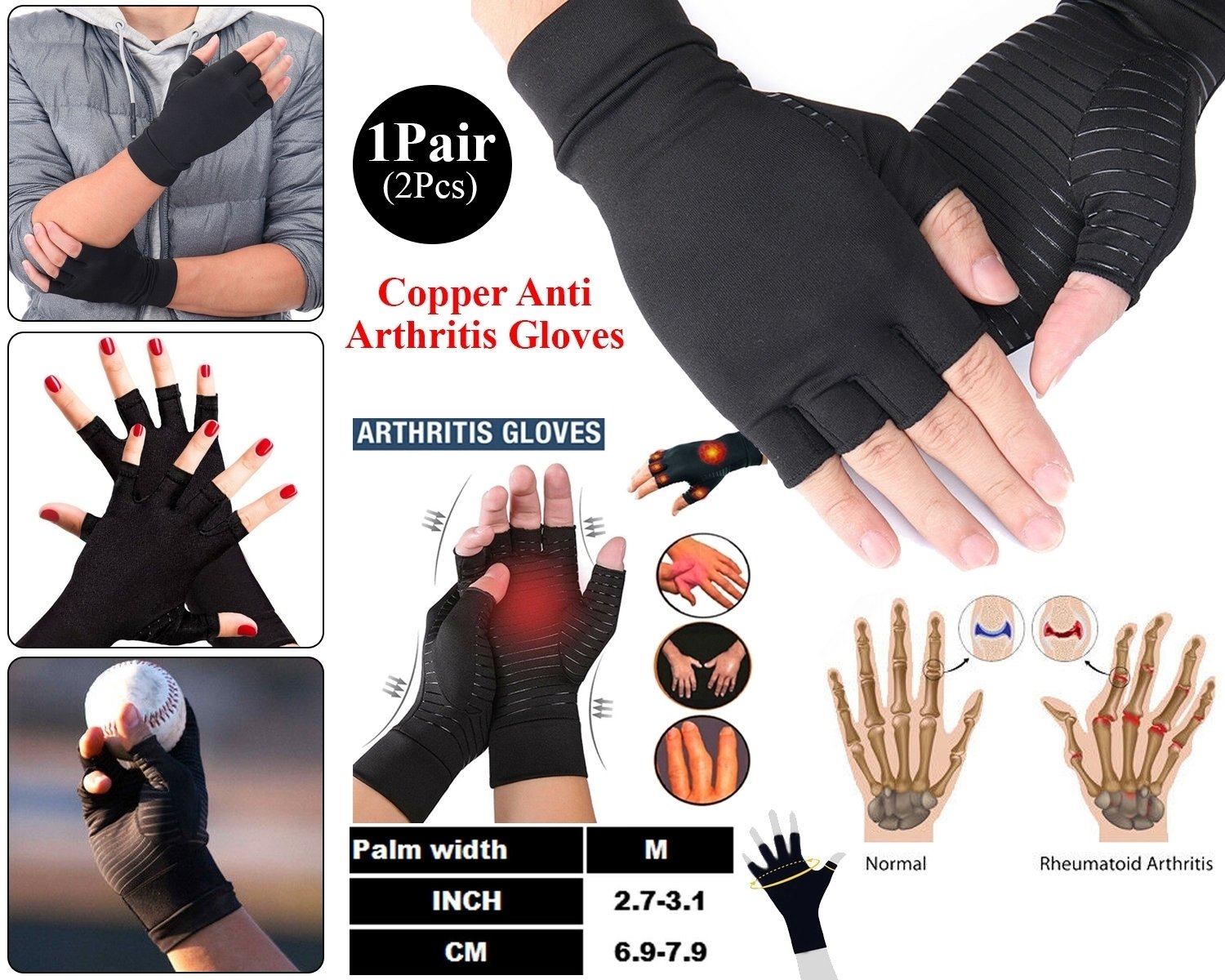 Anti Arthritis Compression Gloves Copper Hand Pain Therapy Wrist ...