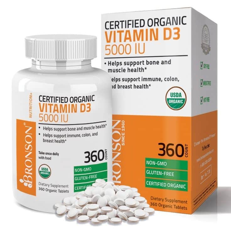 Bronson Vitamin D3 5000 IU Certified Organic Vitamin D, Non