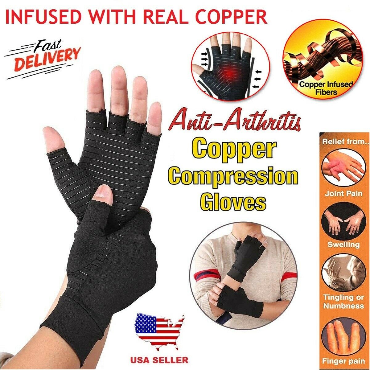 Copper Arthritis Compression Gloves Hand Support Joint Pain Relief ...