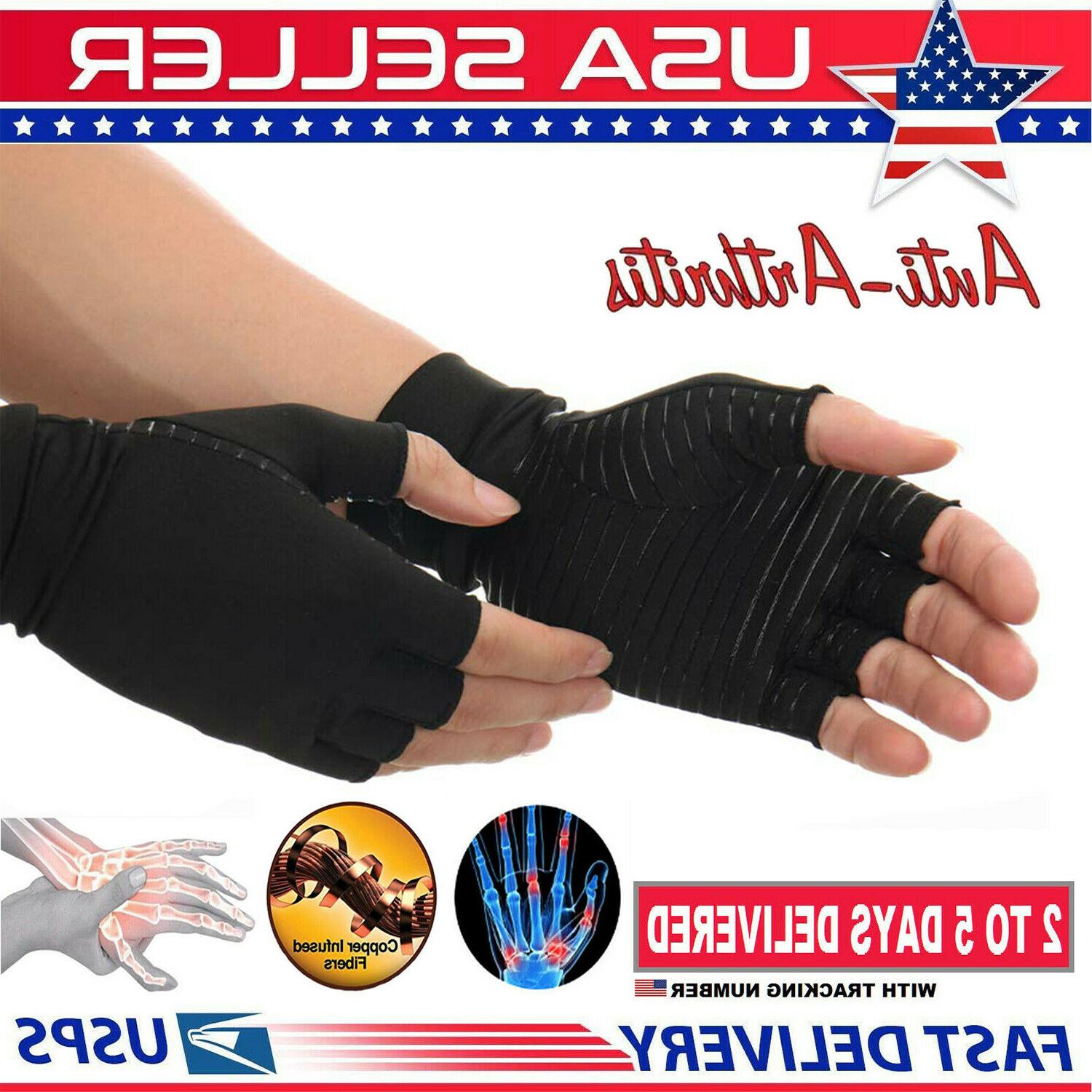 Copper Arthritis Gloves Fingerless Fit Compression Medical Support