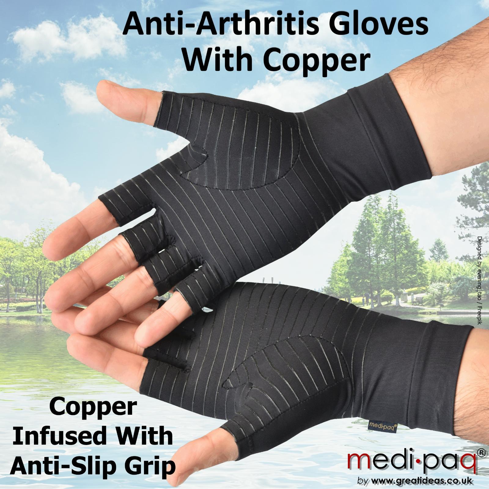 Copper Compression Arthritis Gloves Hand Support Fingerless Warm Work ...