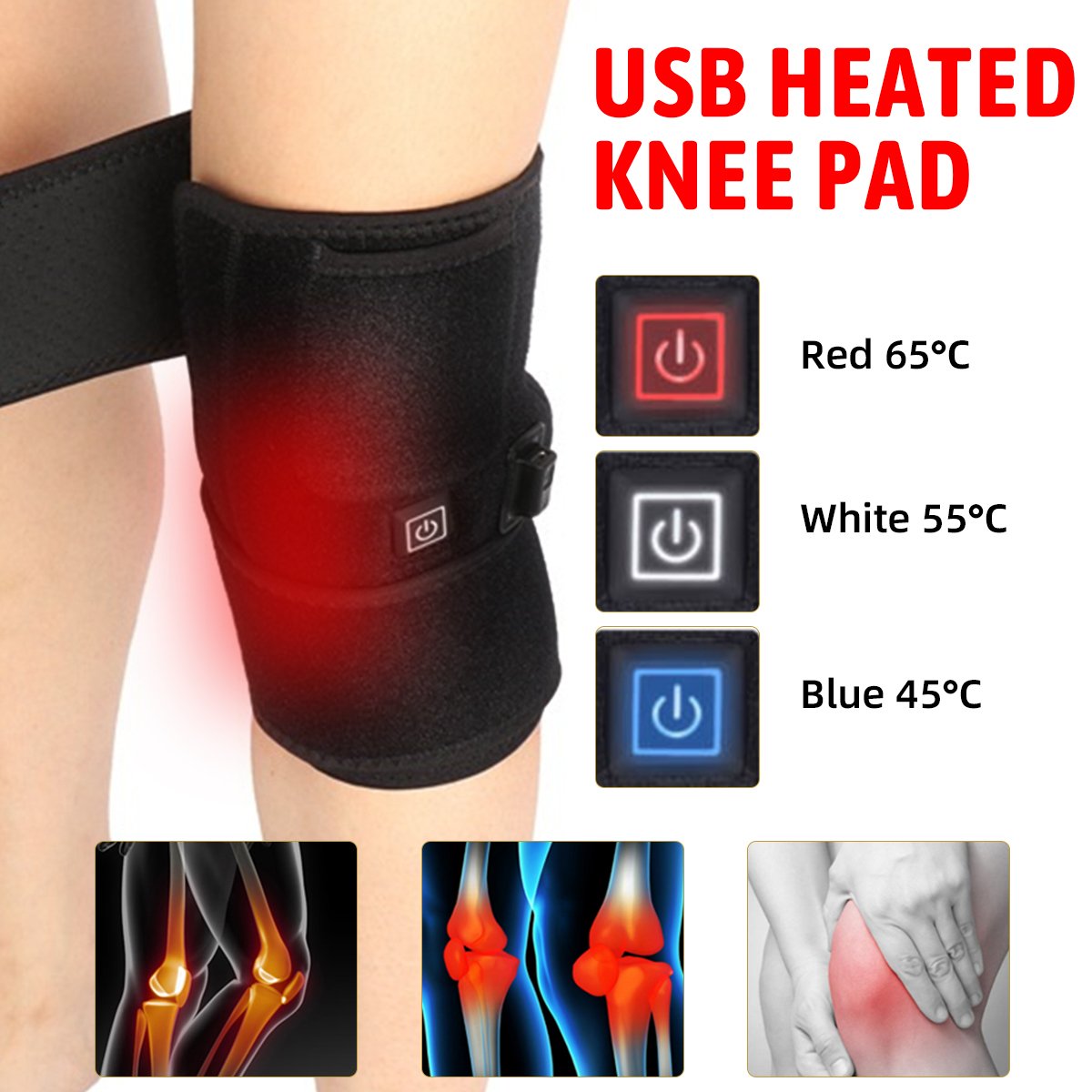 Electric Heated Knee Pad Warm Therapy Leg Wrap Belt Brace Arthritis ...