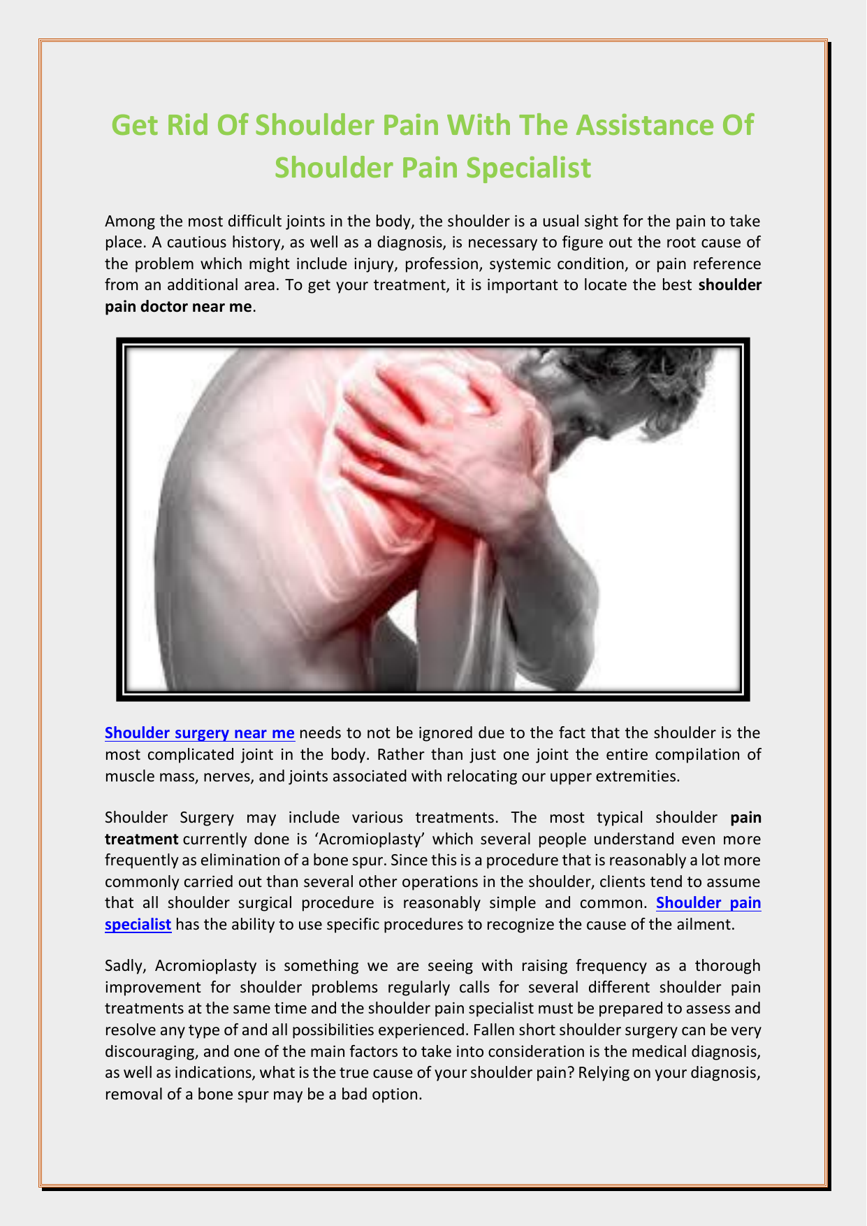 Get Rid Of Shoulder Pain With The Assistance Of Shoulder ...