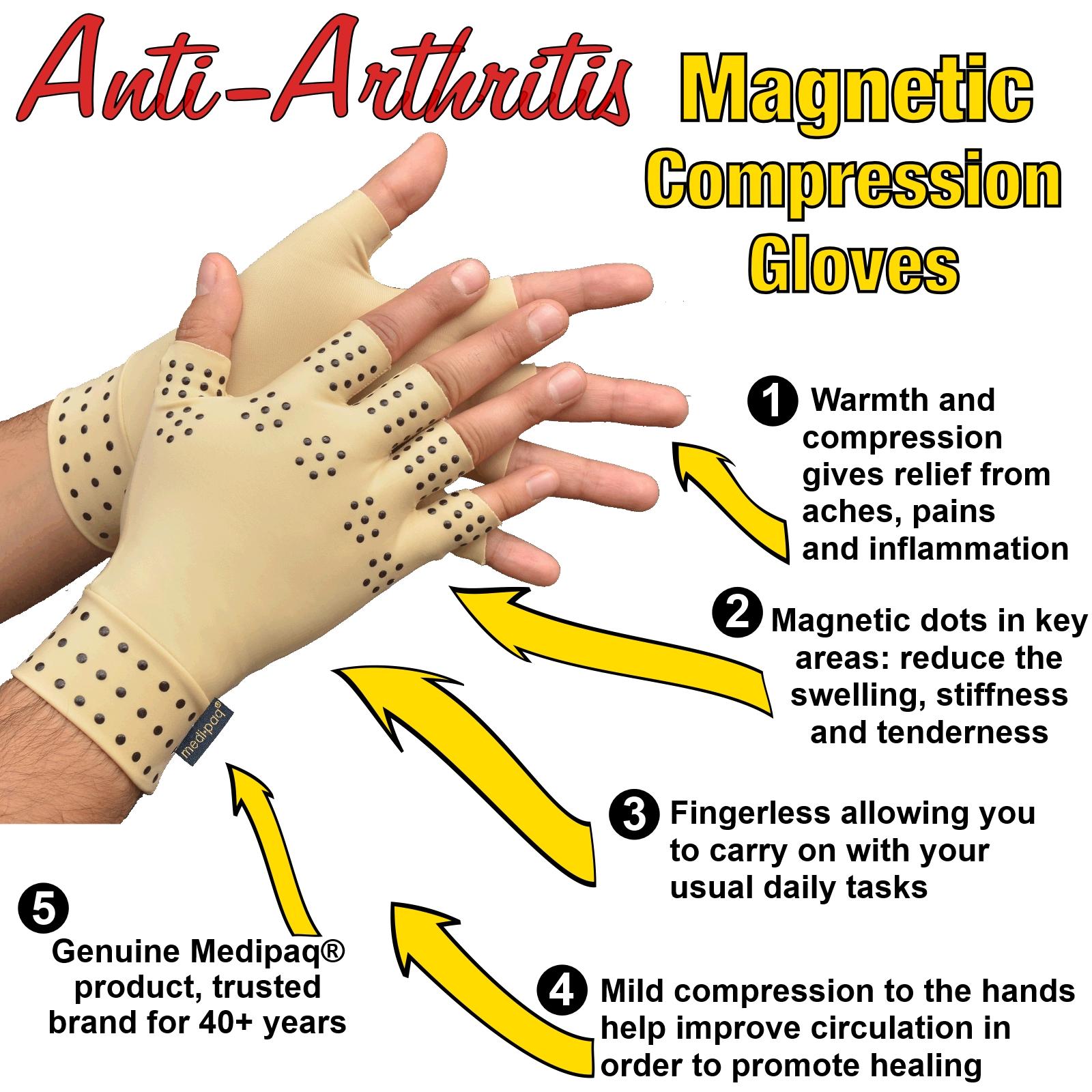 Magnetic Arthritis Gloves Compression Support Fingerless Hand Wrist ...