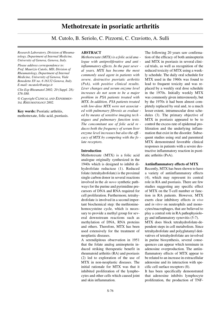 (PDF) Methotrexate in psoriatic arthritis