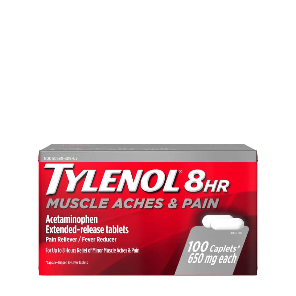 Tylenol 8 Hour Muscle Aches &  Pain Tablets with Acetaminophen, 100 ct ...