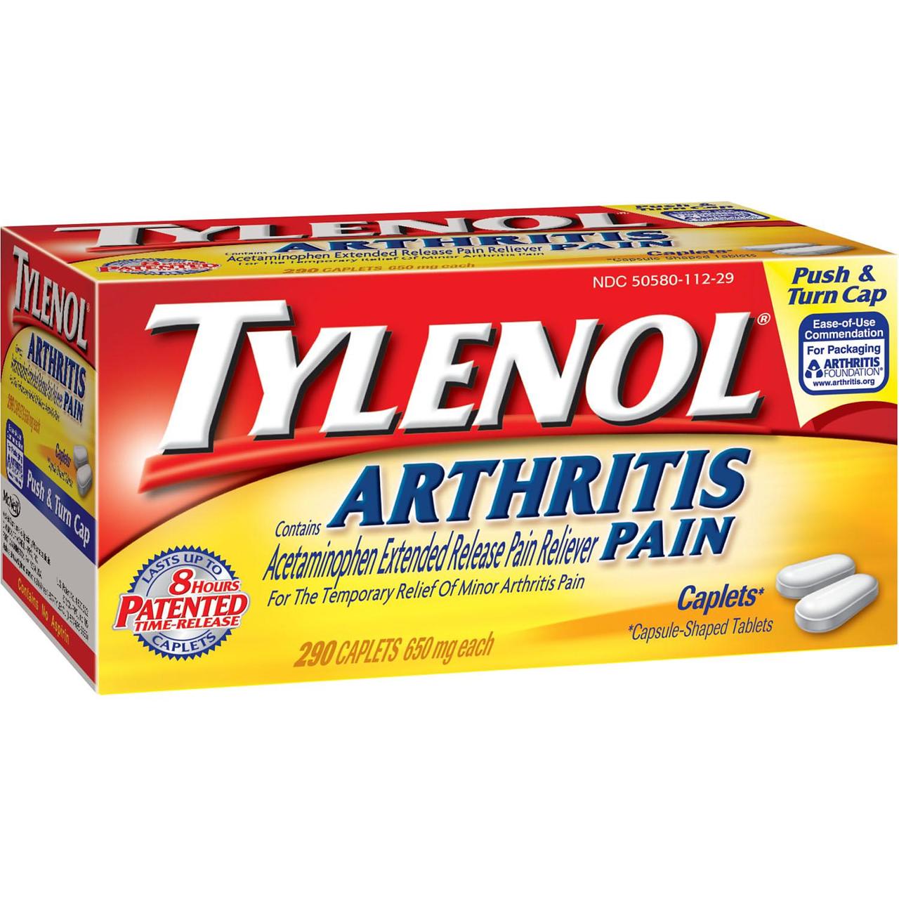 Tylenol 8 HR Arthritis Pain Extended Release Caplets 650 mg 290 Ct ...