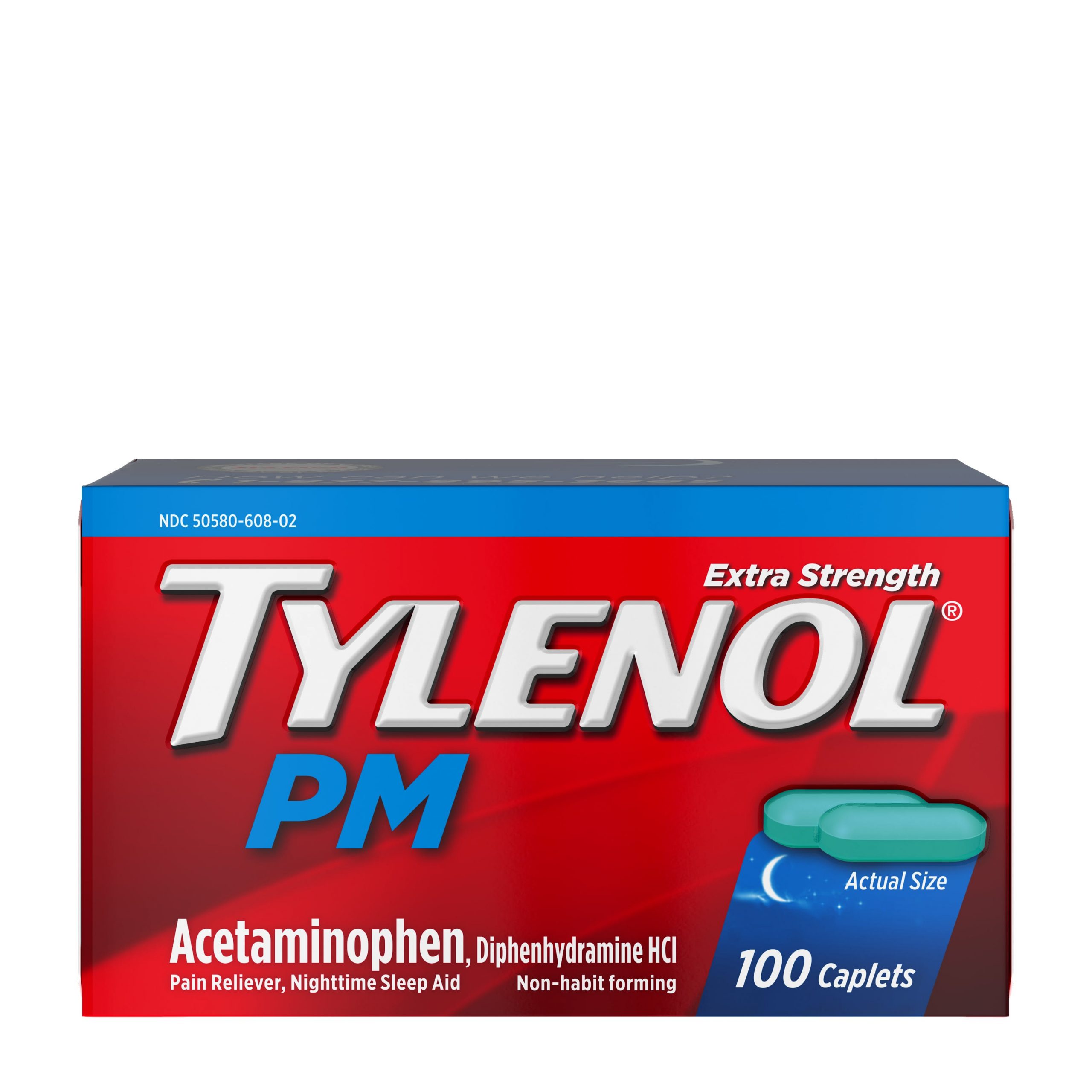 Tylenol PM Extra Strength Pain Reliever &  Sleep Aid Caplets, 100 ct ...